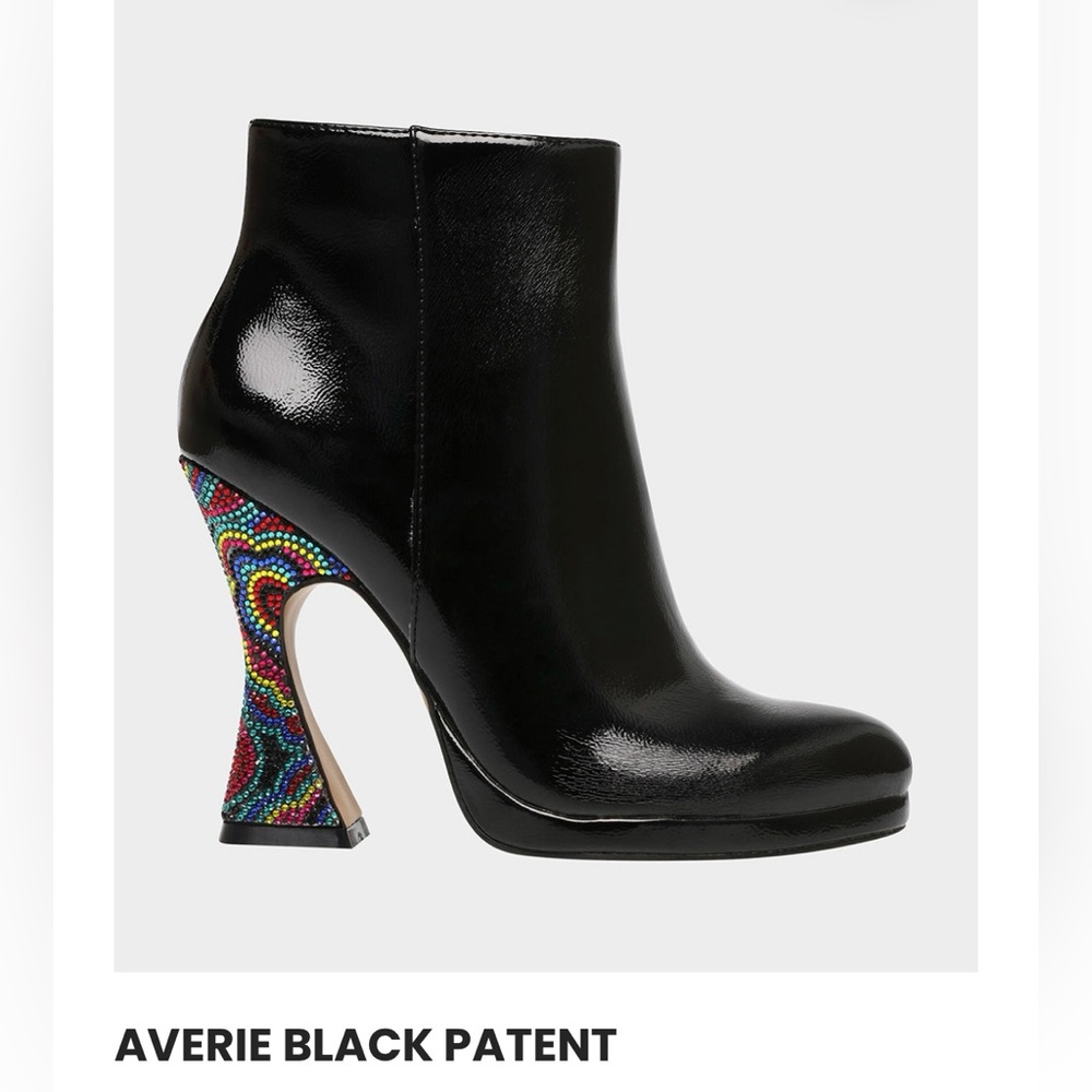 🍒🌸🍒Betsey Johnson Black Patent Averie Rhinestone Heels‎ Ankle Booties🍒🌸🍒